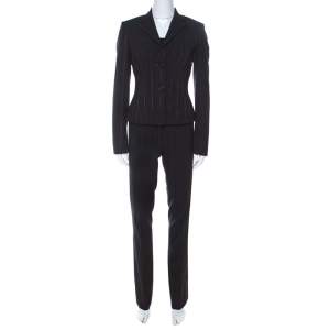 Gianfranco Ferre Black Wool Blend Pin Stripe Suit S