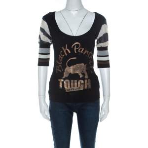 GF Ferre Black Panther Print Jersey Scoop Neck Top S