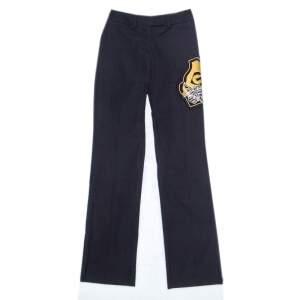 GF Ferre Navy Blue Cotton Crest Applique Detail Straight Fit Trousers S