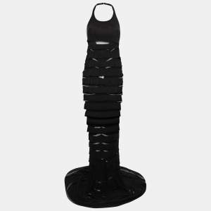 Gianfranco Ferre Black Stretch Tulle & Crepe Tiered Maxi Dress L