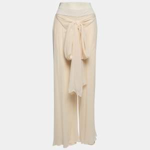 Gianfranco Ferre Vintage Cream Silk-Chiffon Wrap-Effect Wide Leg Pants L
