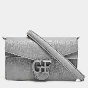 Gianfranco Ferre Grey Leather Logo Flap Shoulder Bag