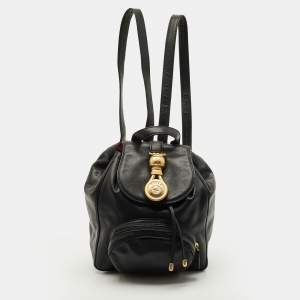 Pre Owned Gianfranco Ferre Small Black Leather Drawstring Backpack