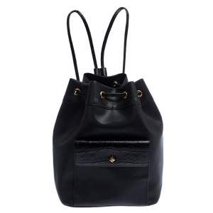Gianfranco Ferre Black PVC and Crocodile Embossed Leather Pocket Drawstring Sling Bag