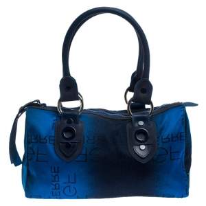 Gianfranco Fere Blue/Black Ombre Logo Print Fabric Bowler Bag