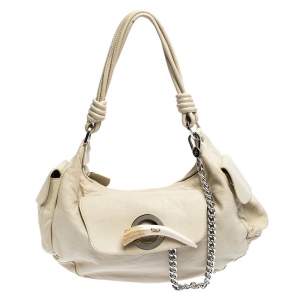 Gianfranco Ferre Cream Leather Side Pocket Shoulder Bag