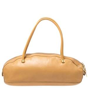 Gianfranco Ferre Beige Leather Bowler Bag