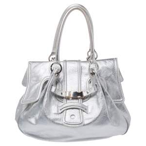Gianfranco Ferre Silver Leather Flap Buckle Satchel