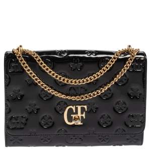 Gianfranco Ferre Black Patent Leather Flap Chain Crossbody Bag