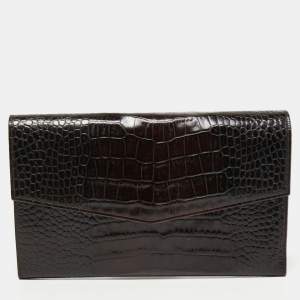 Gianfranco Ferre Dark Brown Alligator Envelope Flap Travel Organizer