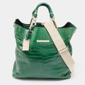 Gianfranco Ferre Green Crocodile Grommet Tote