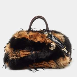 Gianfranco Ferre Brown/Black Fur Charm Frame Satchel