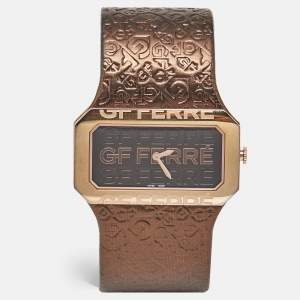 Pre Owned GF Ferre Brown Rose Gold Plated Stainless Steel Leather 9049L Women's Wristwatch 41 mm 