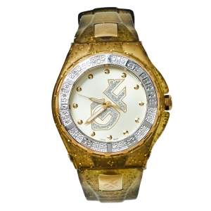 Gianfranco Ferre Yellow Gold Plated Stainless Steel Rubber Diamond GF.9024J Women's Wristwatch 45 mm