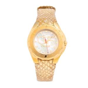 Gianfranco Ferre Mother of Pearl Gold Plated Stainless Steel Leather 9062J Women's Wristwatch 44 mm