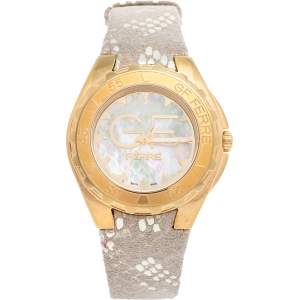 GF Ferre Mother of Pearl Gold Plated Stainless Steel Leather 9062J Women's Wristwatch 40 mm
