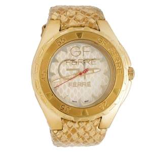 GF Ferre Mother of Pearl Gold Plated Stainless Steel Leather 9062J Women's Wristwatch 43 mm