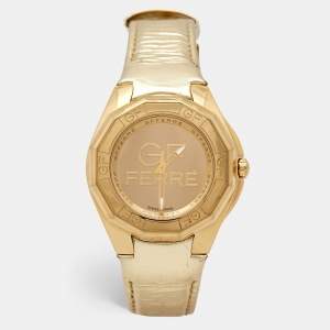 GF Ferre Champagne Gold Plated Stainless Steel Leather 9074J Women's Wristwatch 44 mm