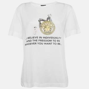 Gianni Versace White I believe In Individuality Print Jersey T-Shirt M
