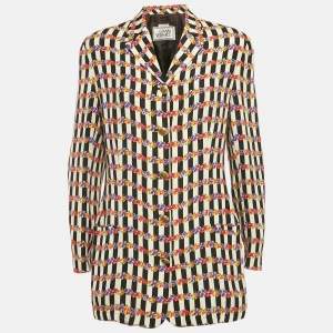 Gianni Versace Multicolor Floral and Stripe Print Silk Blazer M