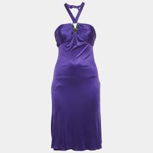 Gianni Versace Purple Jersey Pleated Midi Dress M
