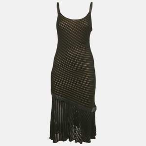 Gianni Versace Couture Black Pattered Knit Leather Trim Short Dress M 