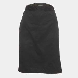 Pre Owned Gianni Versace Black Embroidered Trim Silk Blend Pencil Skirt L