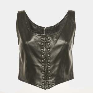 Pre Owned Gianni Versace Vintage Black Leather Lace Up Corset Top M