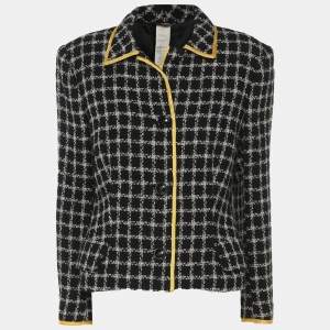 Pre Owned جاكيت صوف تريده بأزرار بألوان الأسود والأبيض من جيانا فيرساتشي مقاس متوسط - ميديم