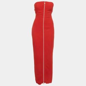 Pre Owned Gianni Versace Red Crepe Strapless Maxi Dress XS