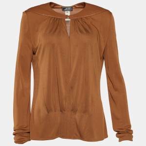 Gianni Versace Brown Knit Leather Collar Detail Top L