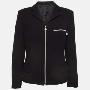 Gianni Versace Vintage Black Knit Zipper Blazer M 