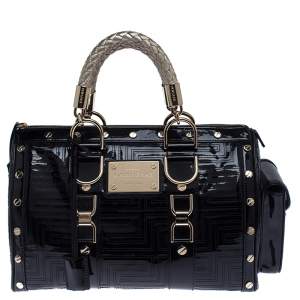 Versace Black Quilted Patent Leather Snap Out Of It Satchel