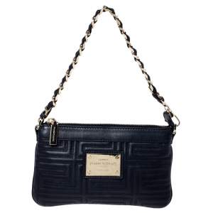 Versace Black Quilted Zip Clutch