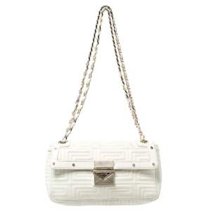 Versace White Patent Leather Flap Shoulder Bag