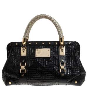 Gianni Versace Black Leather Snap Out Of It Satchel