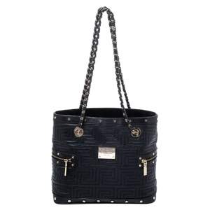 Versace Black Quilted Leather Sided Zip Tote