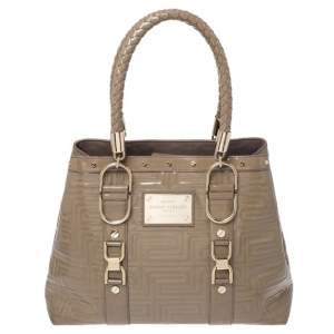 Gianni Versace Beige Patent Leather Snap Out Of It Tote 