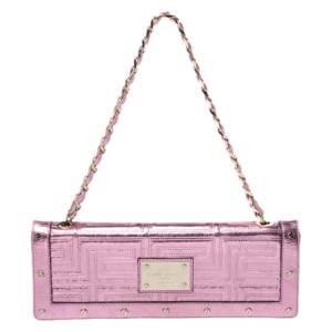 Versace Pink Quilted Patent Leather Flap Chain Bag