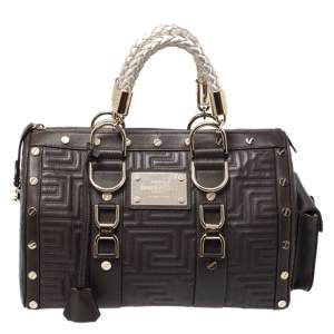 Versace Military Green Leather Snap Out Of It Satchel