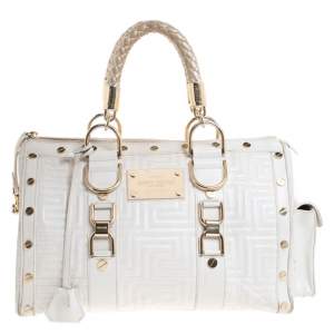 Versace White Quilted Leather Snap Out Of It Satchel