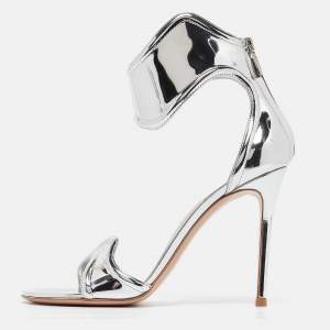 Gianvito Rossi Silver Leather Lucrezia Sandals Size 39