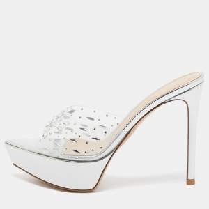 Pre Owned Gianvito Rossi Transparent PVC Crystal Embellished Betty Platform Sandals Size 37.5