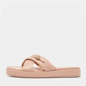 Gianvito Rossi Pink Leather Alima Slide Flats Size 41.5