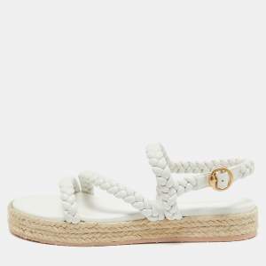 Gianvito Rossi White Braided Leather Espadrille Platform Sandals Size 41