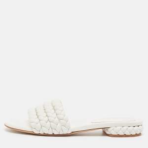 Gianvito Rossi White Braided Leather Slide Flats Size 38.5
