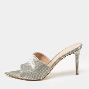 Gianvito Rossi Metallic Grey Textured Fabric Alise Sandals Size 42