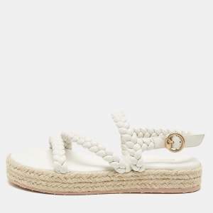 Gianvito Rossi White Braided Leather Platform Espadrille Sandals Size 36.5
