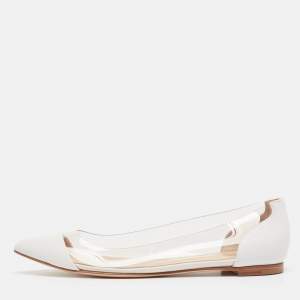 Pre Owned Gianvito Rossi White Leather and PVC Plexi Ballet Flats Size 39.5