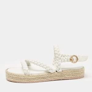 Gianvito Rossi White Braided Leather Platform Espadrille Sandals Size 36.5